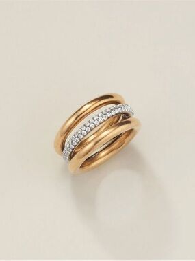 Stainless Steel Luxe Two-Tone CZ Orbit Ring - Size 5 ONLY